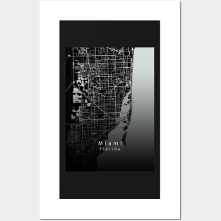 Miami Florida City Map dark Posters and Art